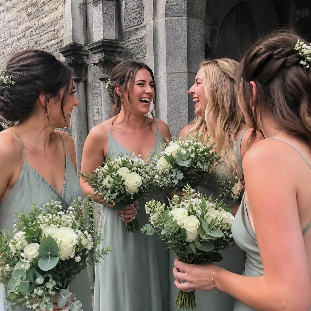 Bridesmaids laughing together